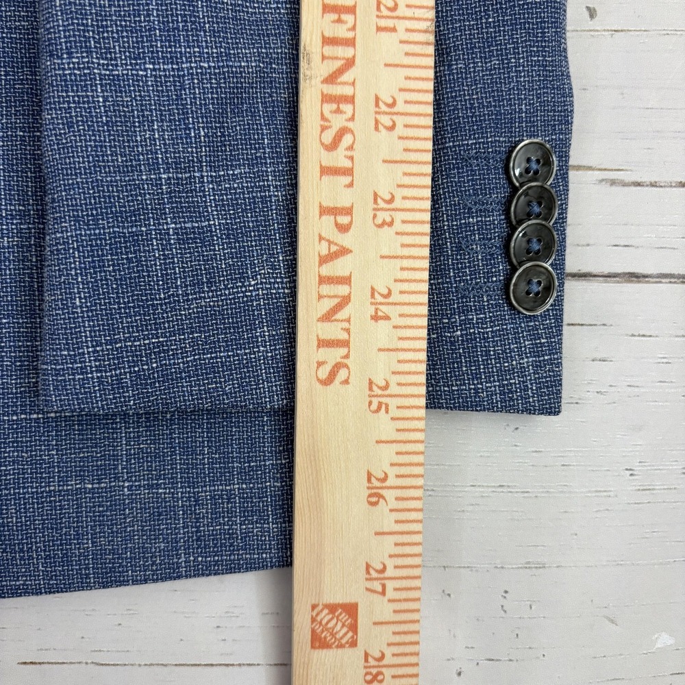 Hugo Boss Blazer Sport Coat Mens 38R Blue Check Wool Cotton Linen Tweed Marlane - Picture 15 of 16
